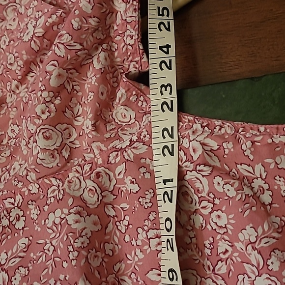 Bright pink floral short sleeved button-down blouse. - Picture 5 of 7